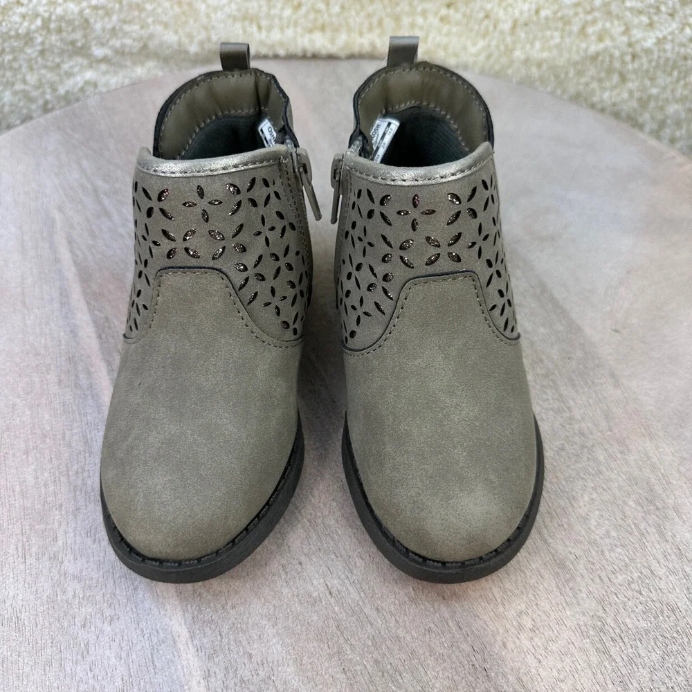OshKosh B'gosh Estell Toddler Girls Taupe Glitter Floral Ankle Boots Size 8M